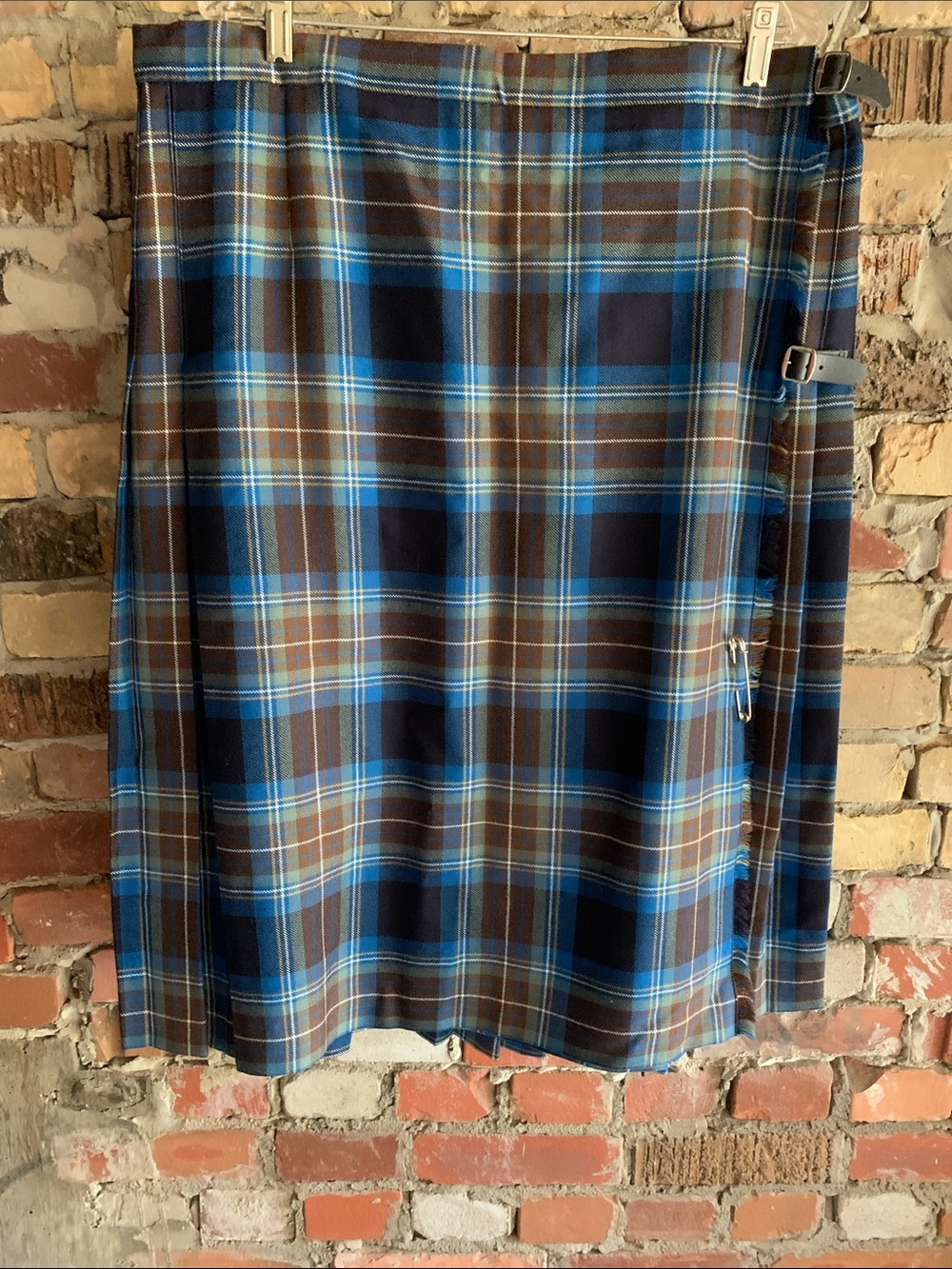 Vintage  Scotland Plaid Wrap Skirt in Blue and Brown